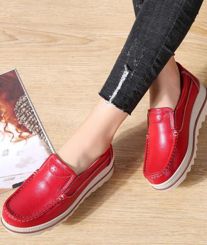 Mocassin Orthopédique en Effet cuir Rouge Écarlate – Femme