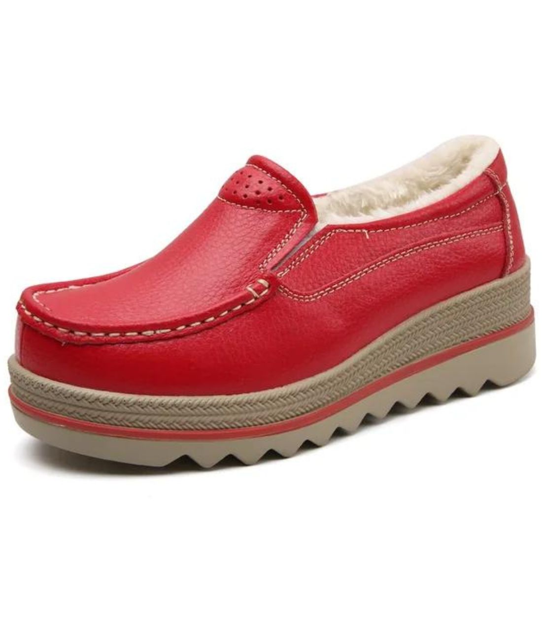 Mocassin Orthopédique en Effet cuir Rouge Écarlate – Femme
