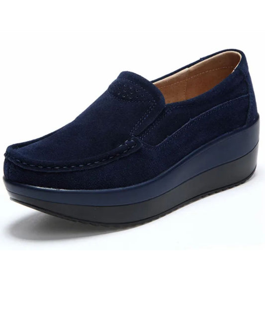 Mocassin Souple en Velours Bleu Marine – Femme