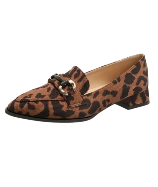 Mocassin à Petit Talon en Cuir Léopard – Femme