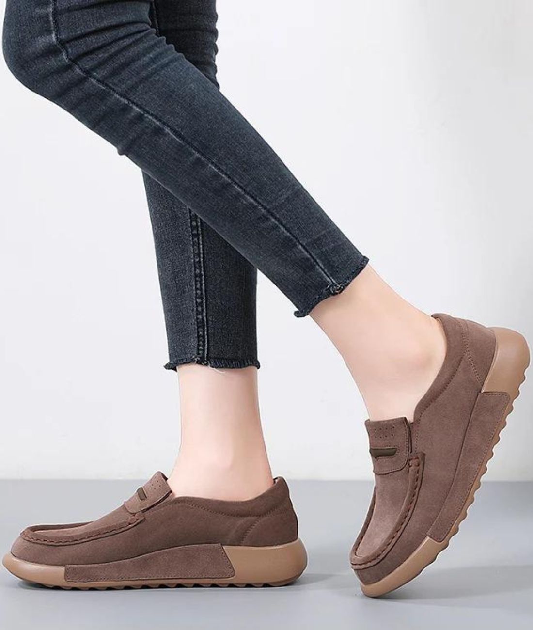 Mocassin à Plateforme en Daim Beige Sable – Femme