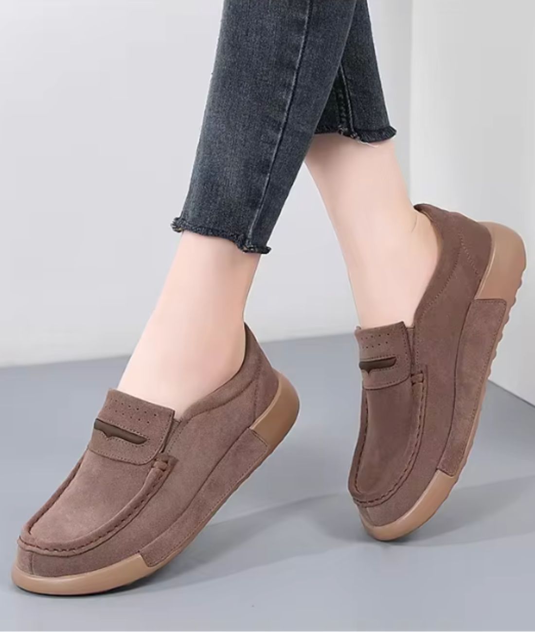 Mocassin à Plateforme en Daim Beige Sable – Femme