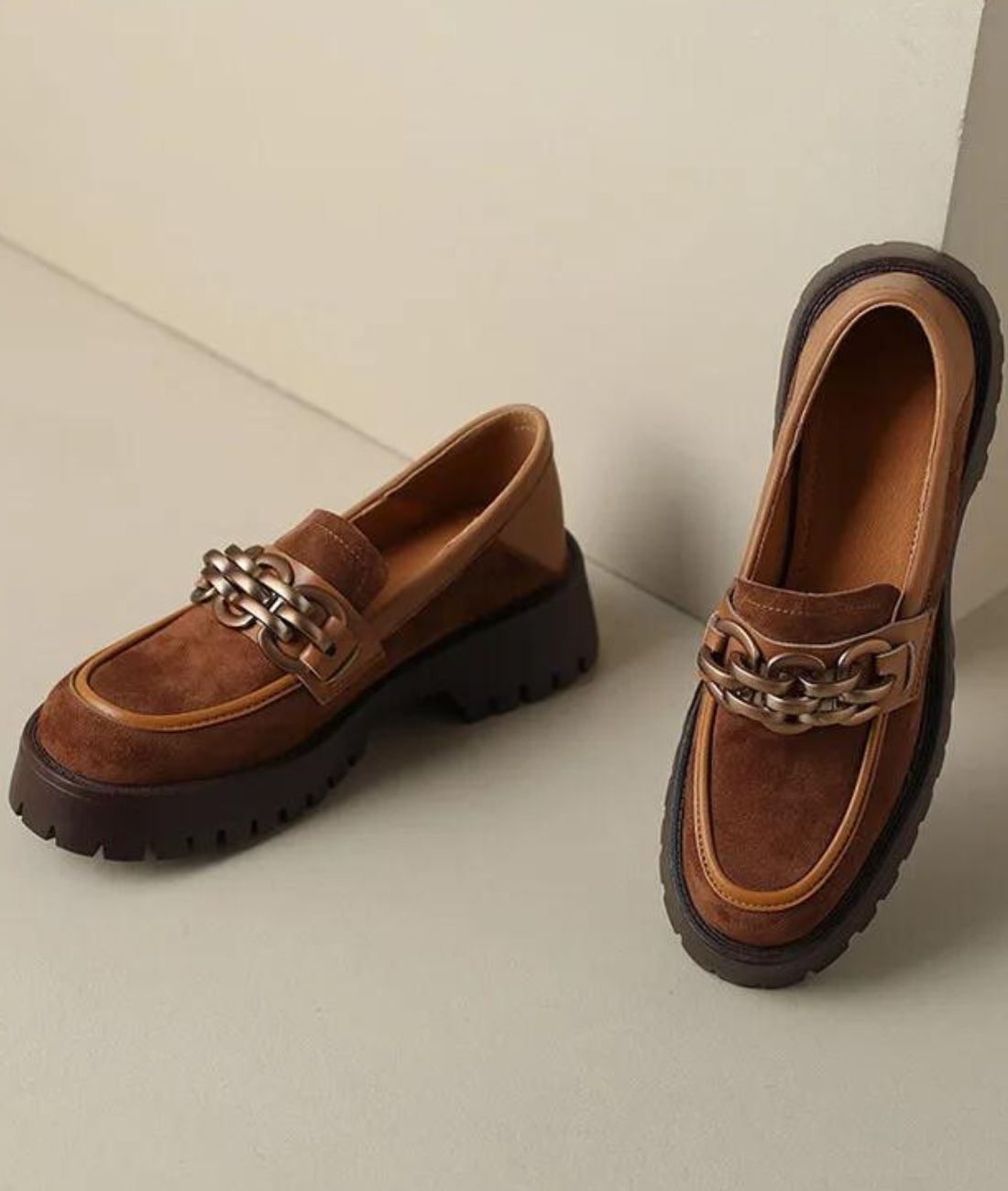 Mocassin à Plateforme en Cuir Marron Cognac – Femme