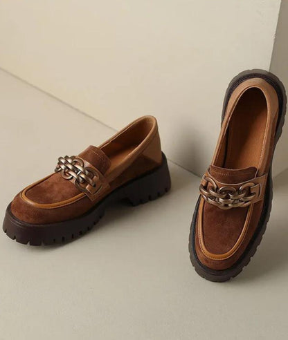 Mocassin à Plateforme en Cuir Marron Cognac – Femme