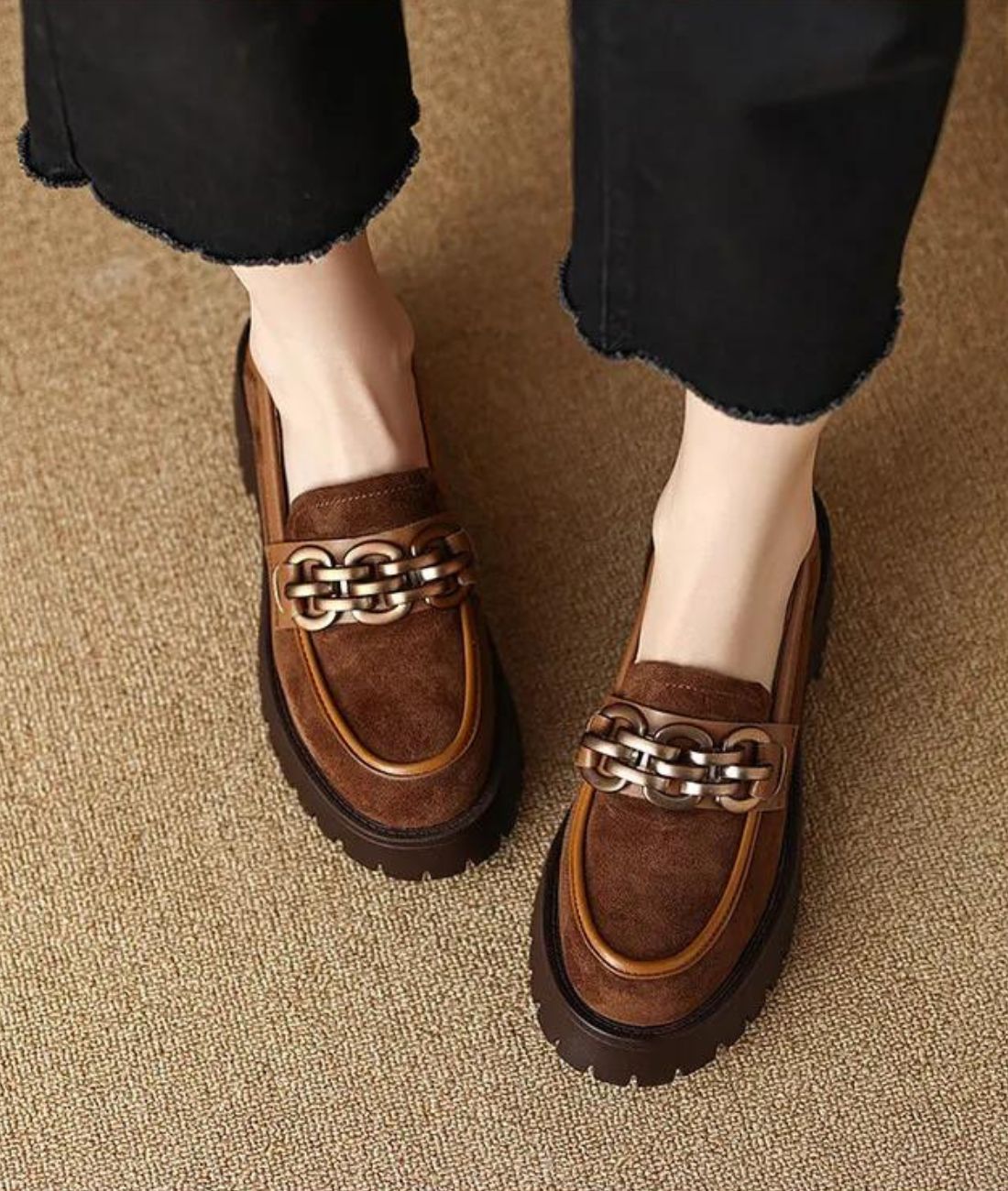 Mocassin à Plateforme en Cuir Marron Cognac – Femme