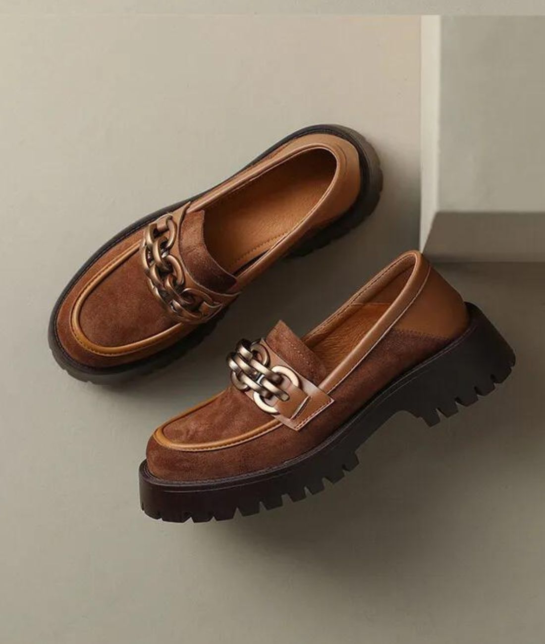 Mocassin à Plateforme en Cuir Marron Cognac – Femme