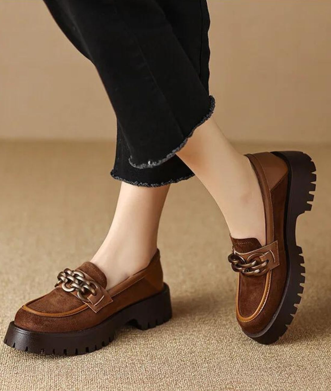 Mocassin à Plateforme en Cuir Marron Cognac – Femme
