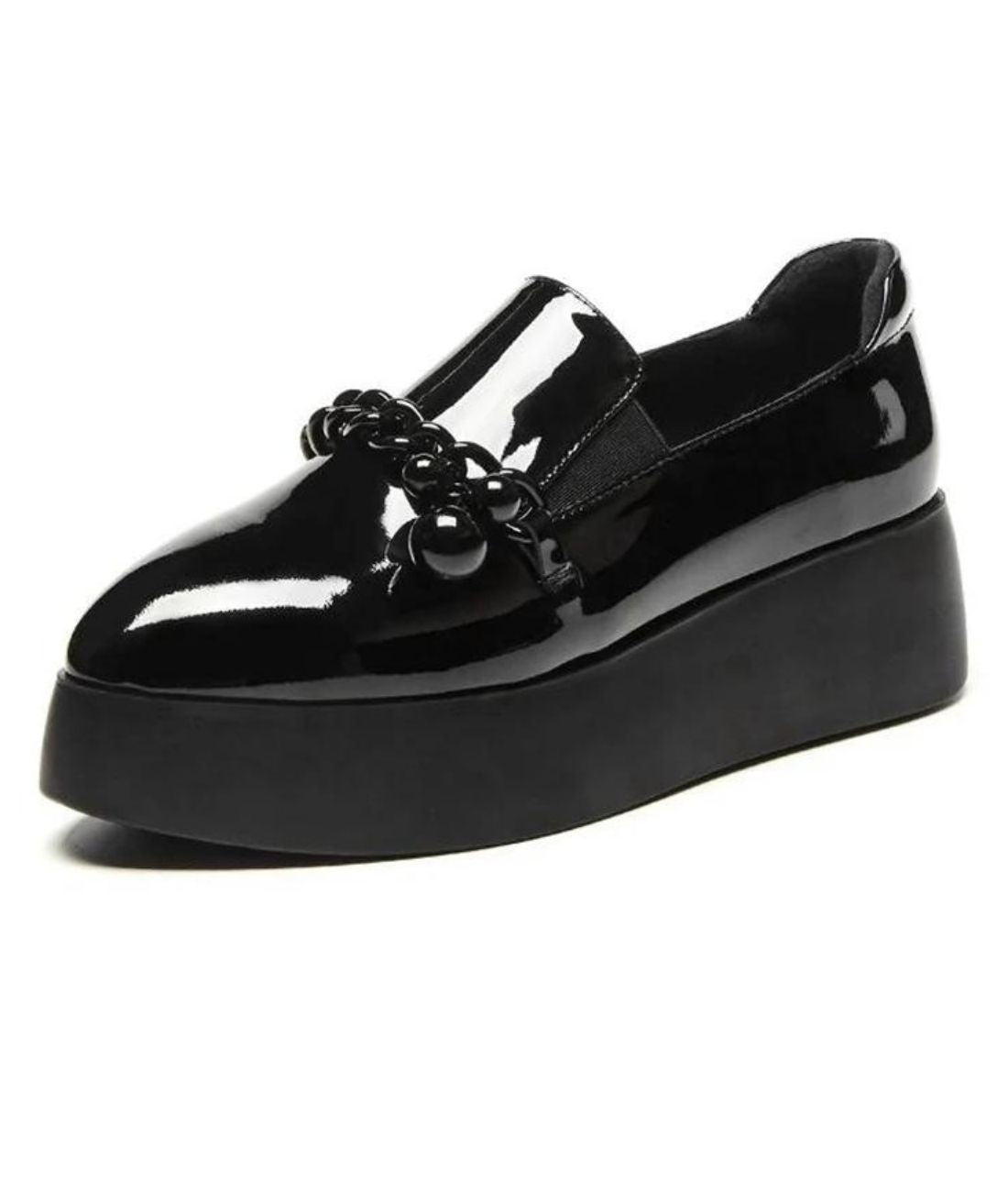 Mocassin à Plateforme en Vernis Noir Profond – Femme