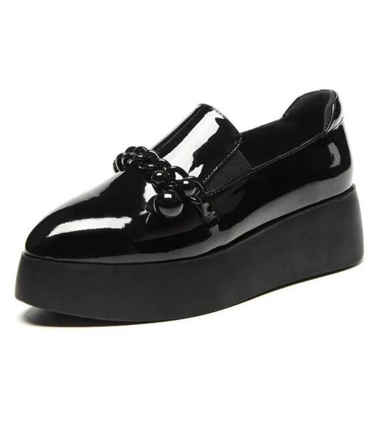 Mocassin à Plateforme en Vernis Noir Profond – Femme