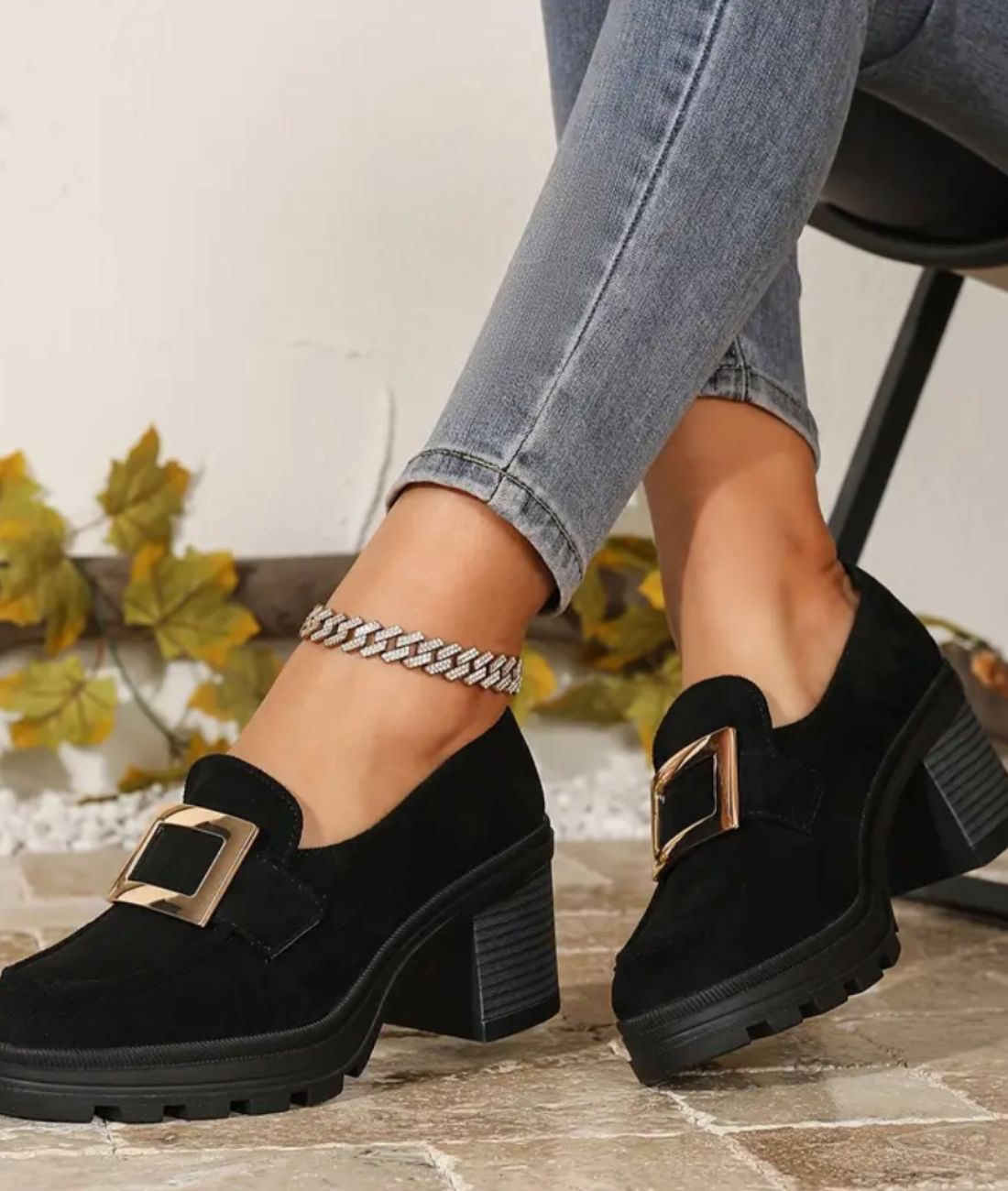 Mocassin à Plateforme en Cuir Noir Profond – Femme