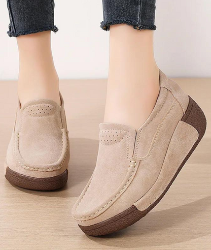 Mocassin à Plateforme en Daim Beige Écru – Femme