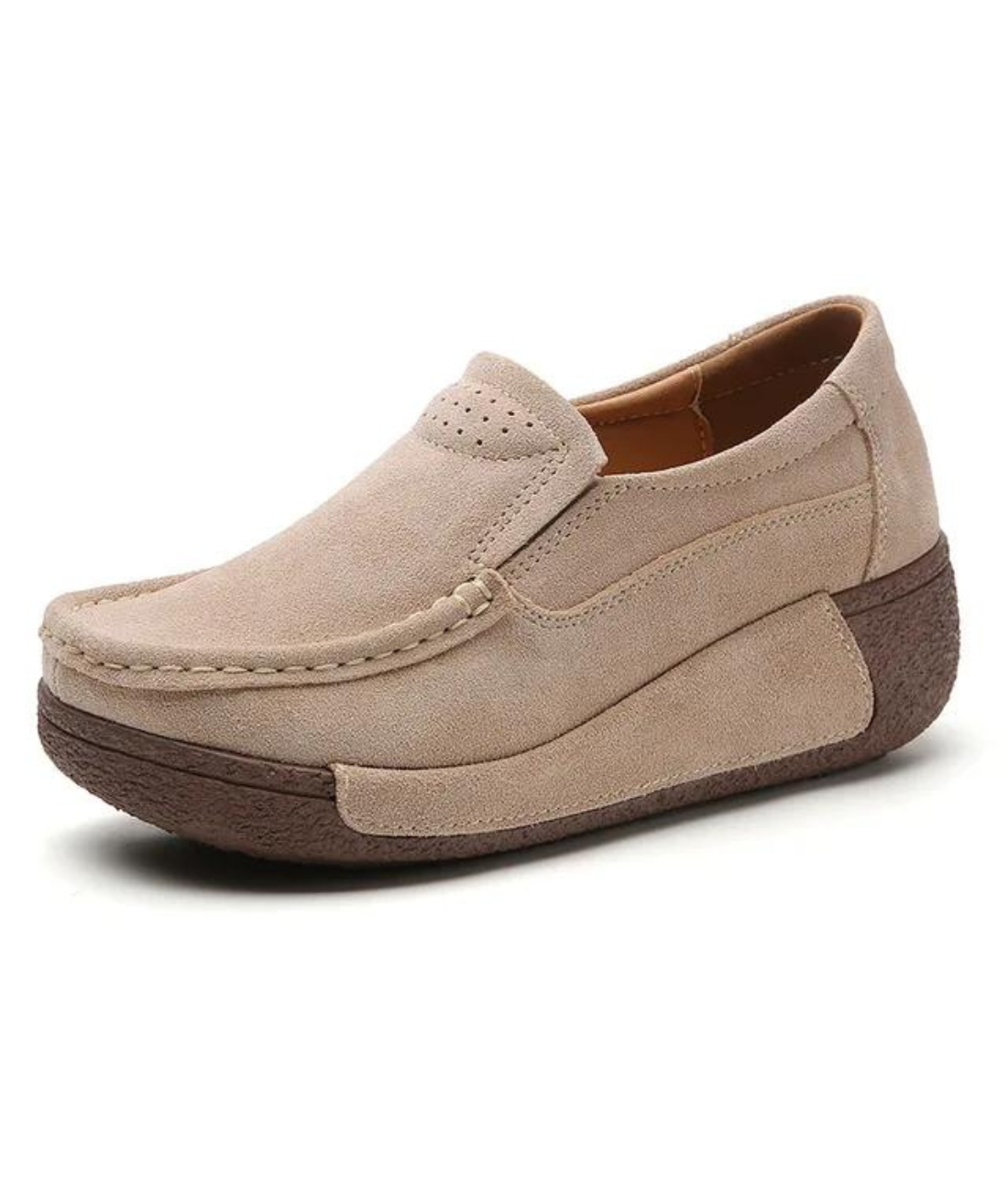 Mocassin à Plateforme en Daim Beige Écru – Femme