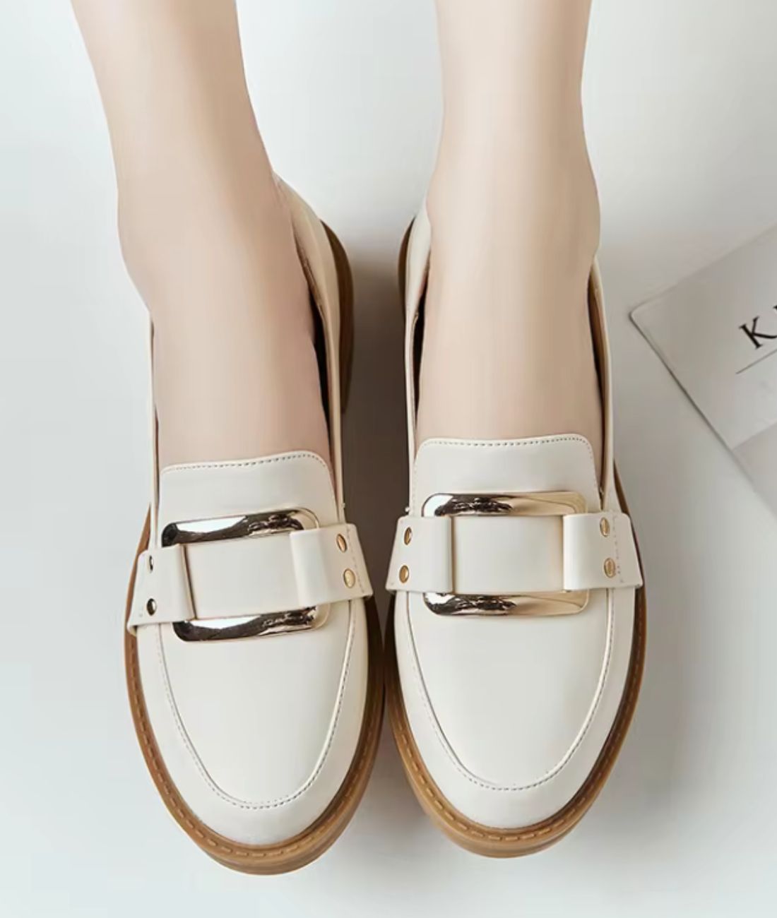 Mocassin à Plateforme en Cuir Beige – Femme