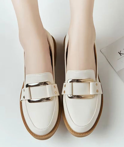 Mocassin à Plateforme en Cuir Beige – Femme