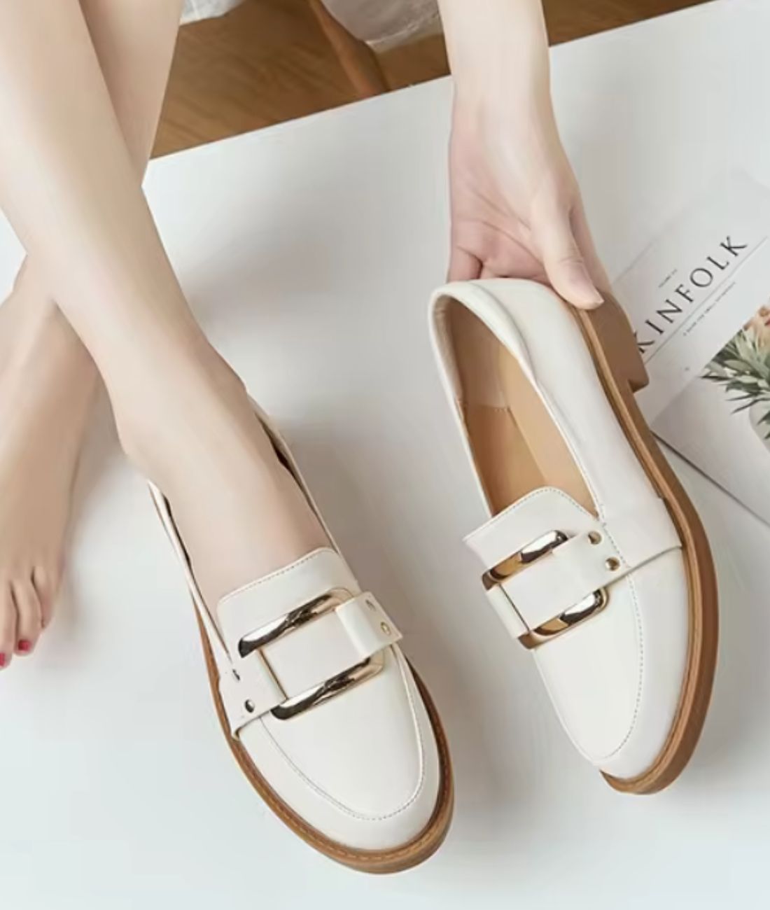 Mocassin à Plateforme en Cuir Beige – Femme