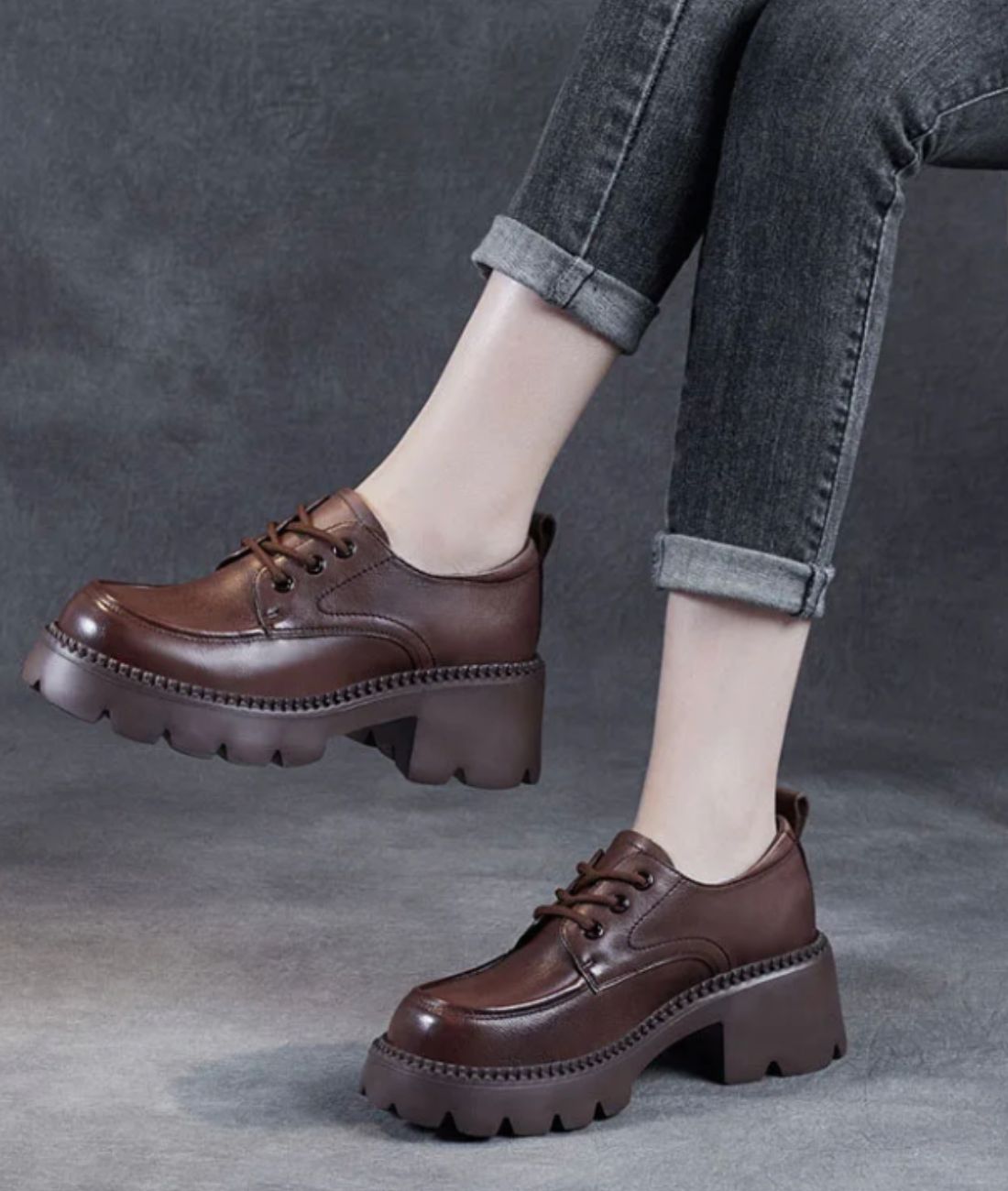 Mocassin à Plateforme en Cuir Marron Profond – Femme
