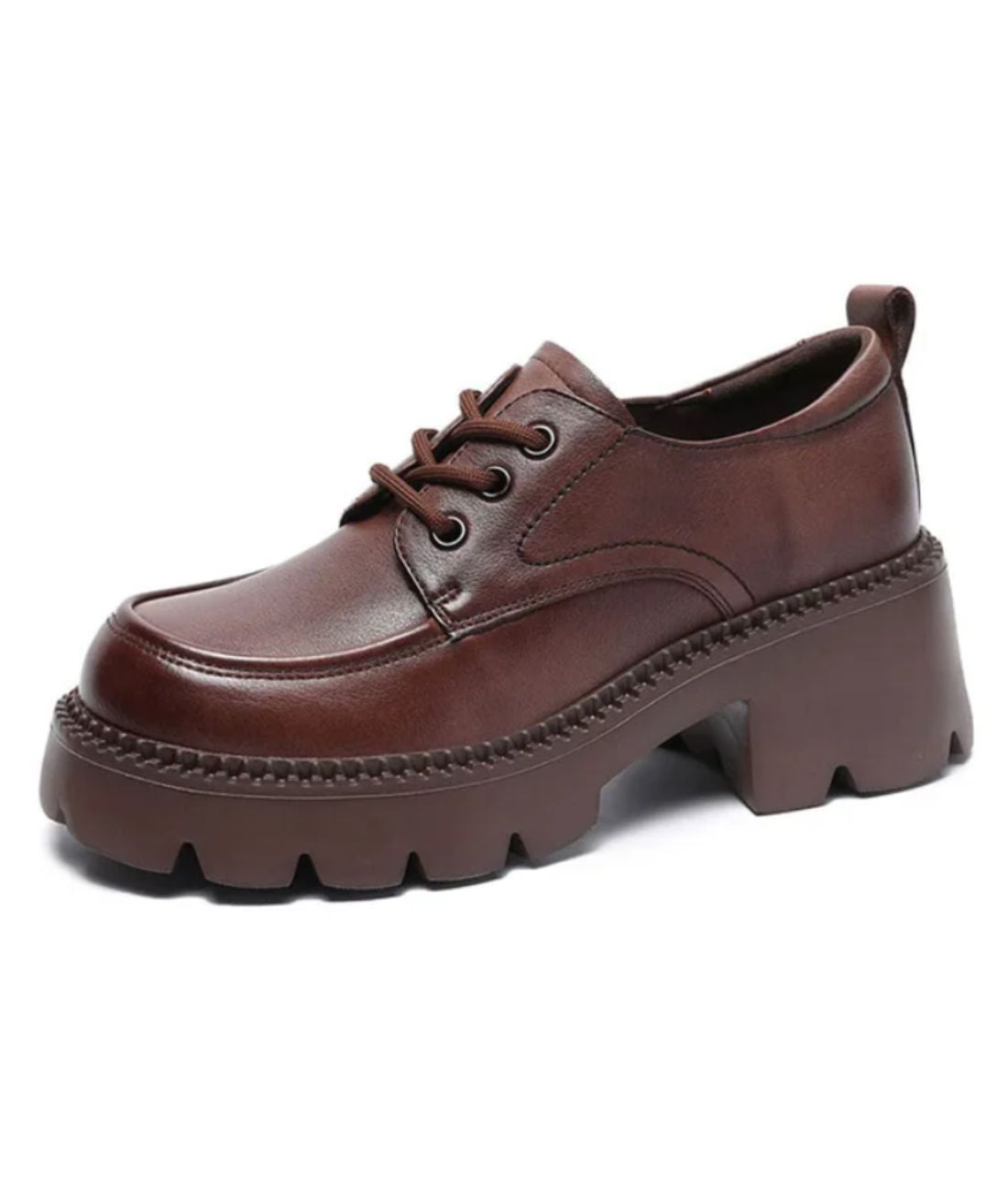 Mocassin à Plateforme en Cuir Marron Profond – Femme