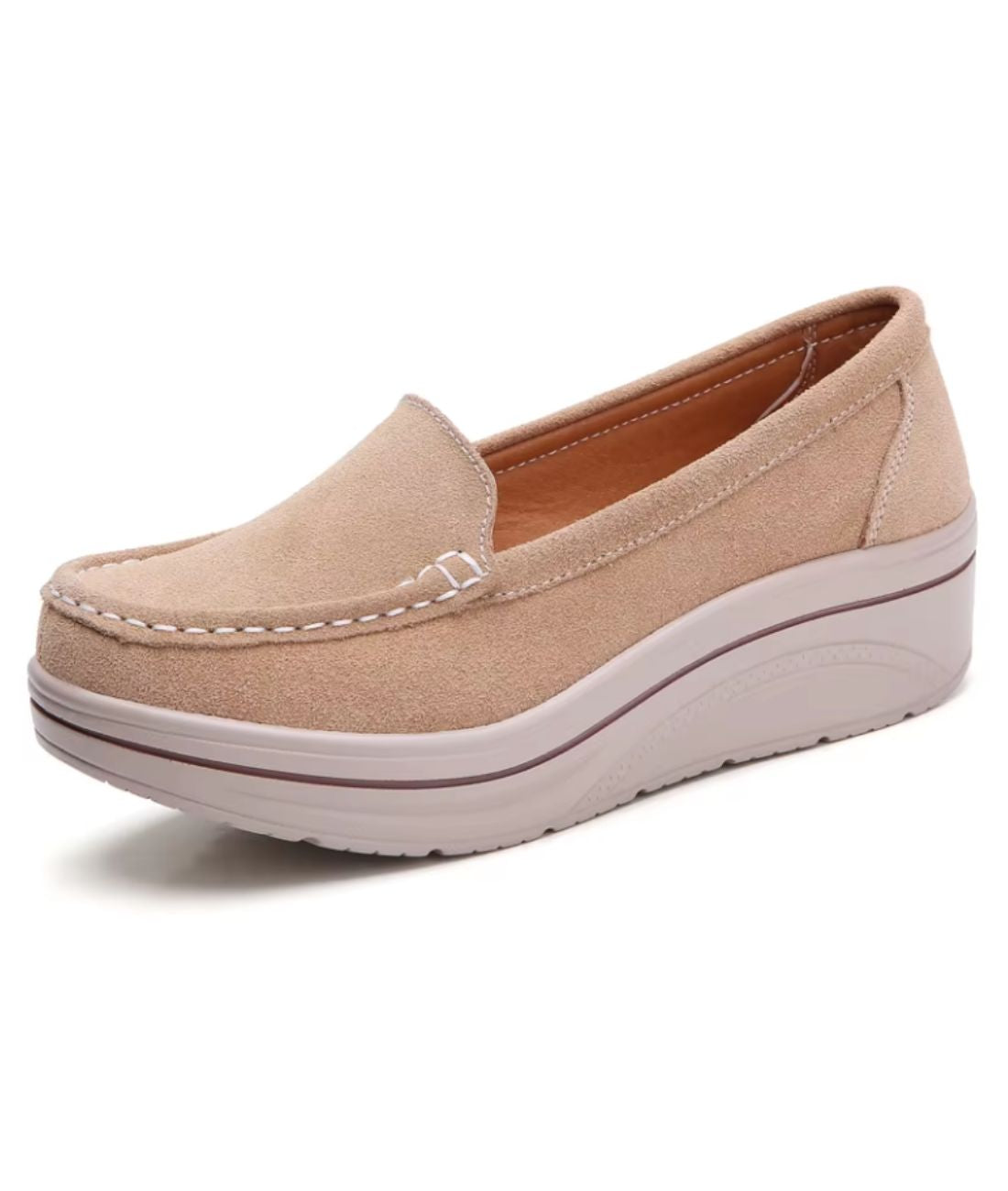 Mocassin à Plateforme en Daim Synthétique Beige Kaki – Femme