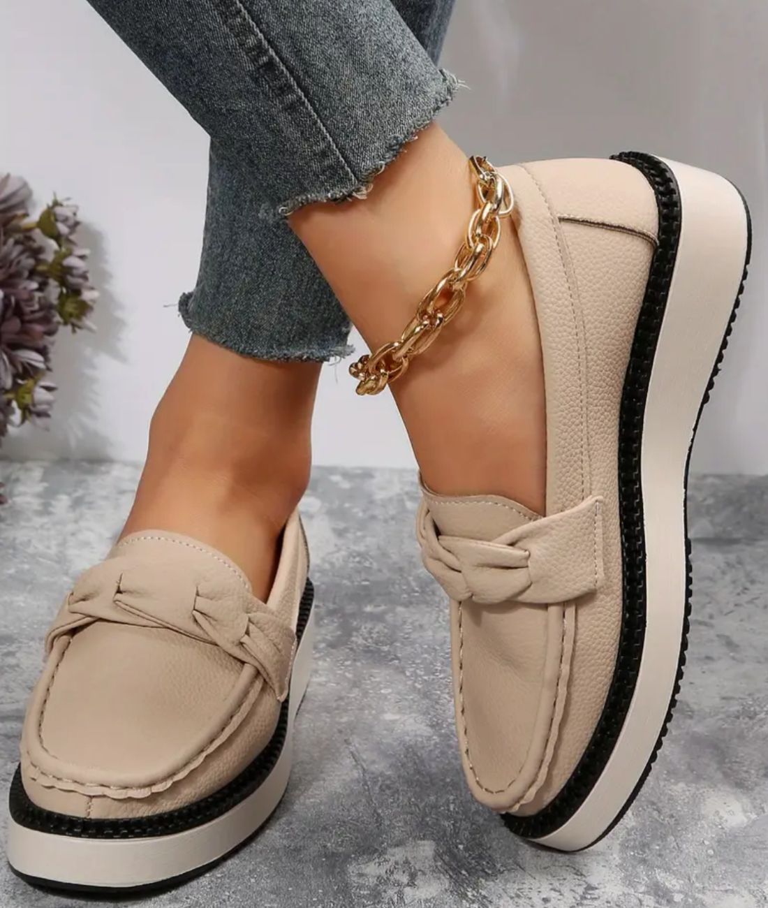 Mocassin à Plateforme en Cuir Suédé Beige Sable – Femme