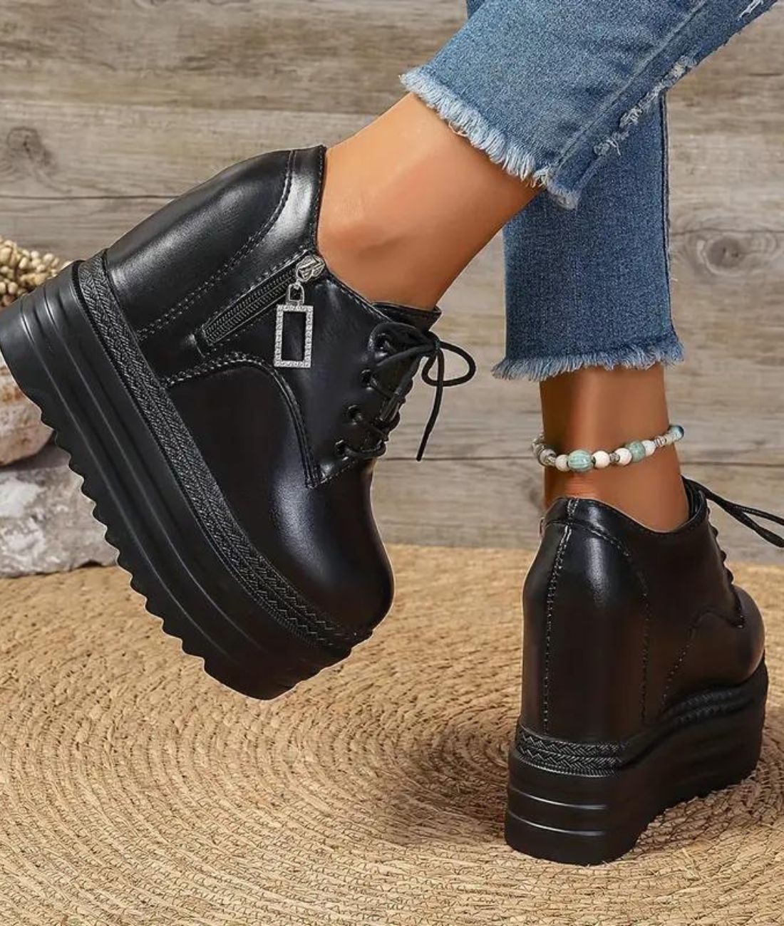 Mocassin à Plateforme en Cuir Noir Profond – Femme