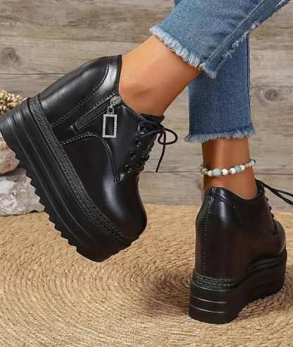 Mocassin à Plateforme en Cuir Noir Profond – Femme