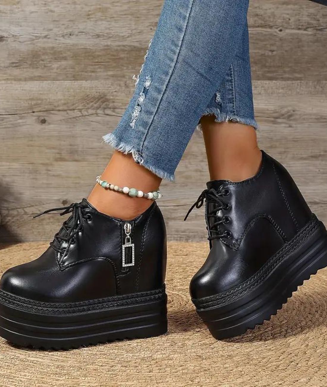 Mocassin à Plateforme en Cuir Noir Profond – Femme