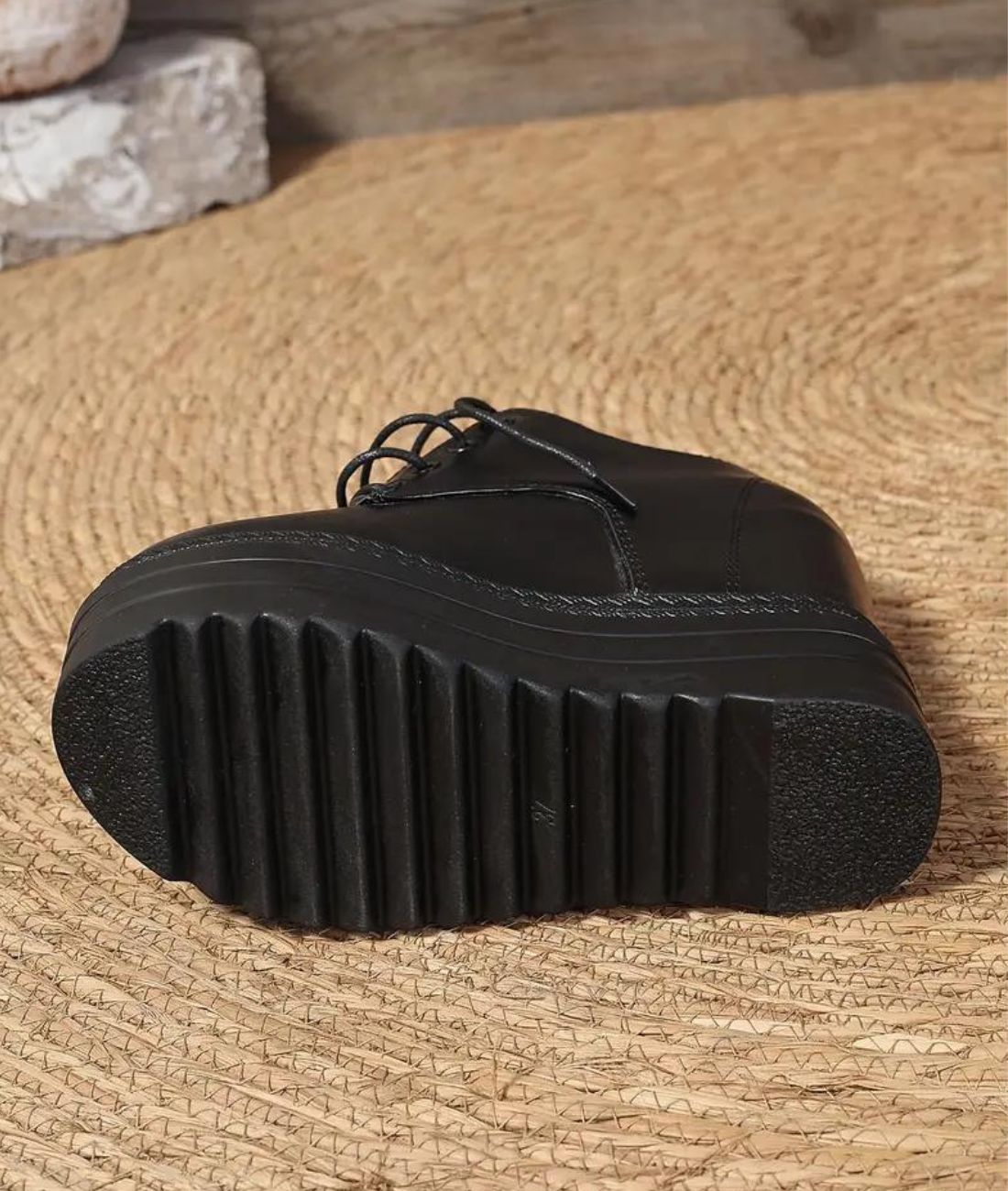 Mocassin à Plateforme en Cuir Noir Profond – Femme