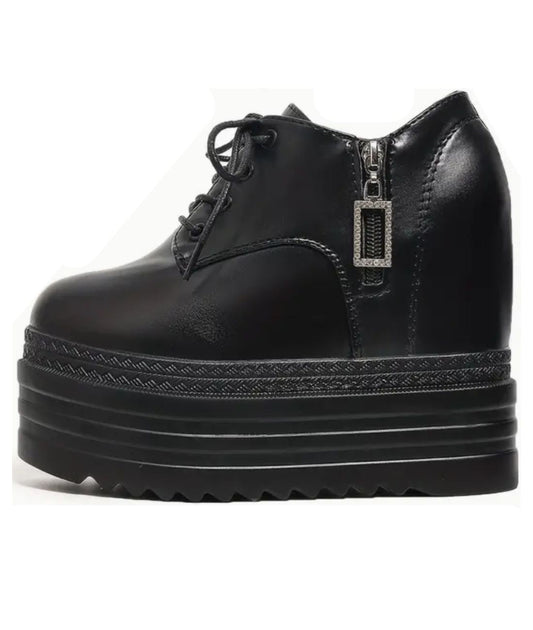 Mocassin à Plateforme en Cuir Noir Profond – Femme