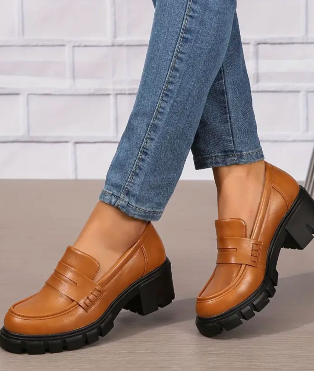 Mocassin à Plateforme en Cuir Cognac – Femme