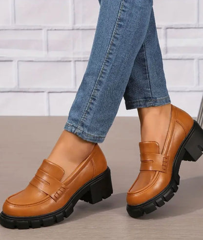 Mocassin à Plateforme en Cuir Cognac – Femme