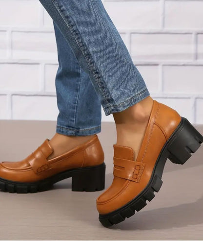 Mocassin à Plateforme en Cuir Cognac – Femme