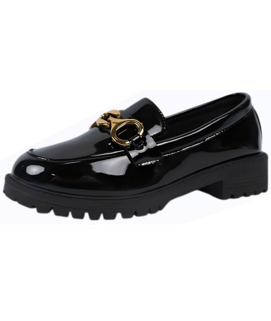 Mocassin à Plateforme en Cuir Verni Noir Profond – Femme