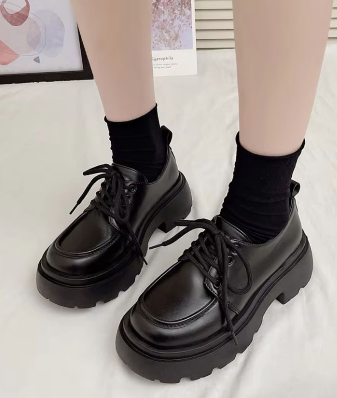 Mocassin à Plateforme en Cuir Synthétique Noir Profond – Femme