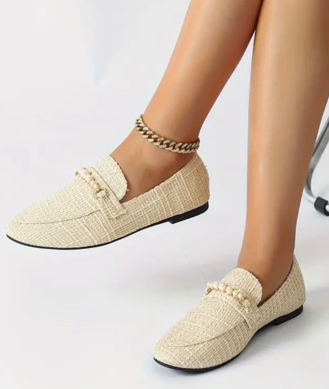 Mocassins Plats Avec Perles Blanches Pour Femme