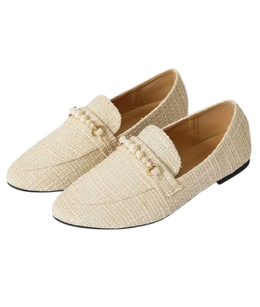 Mocassins Plats Avec Perles Blanches Pour Femme