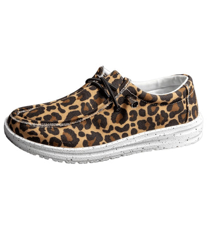 Mocassin Plat en Cuir Imprimé Léopard – Femme
