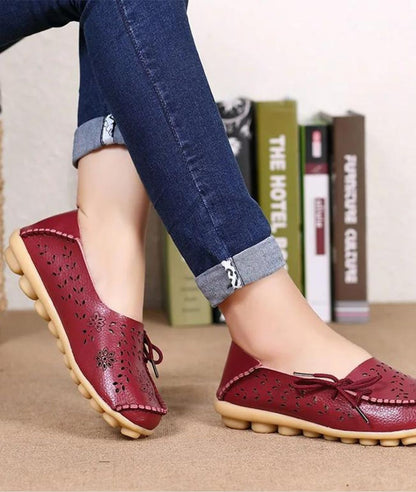 Mocassin Ajouré en Effet cuir Rouge Bordeaux – Femme