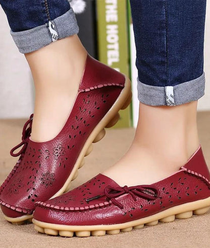 Mocassin Ajouré en Effet cuir Rouge Bordeaux – Femme