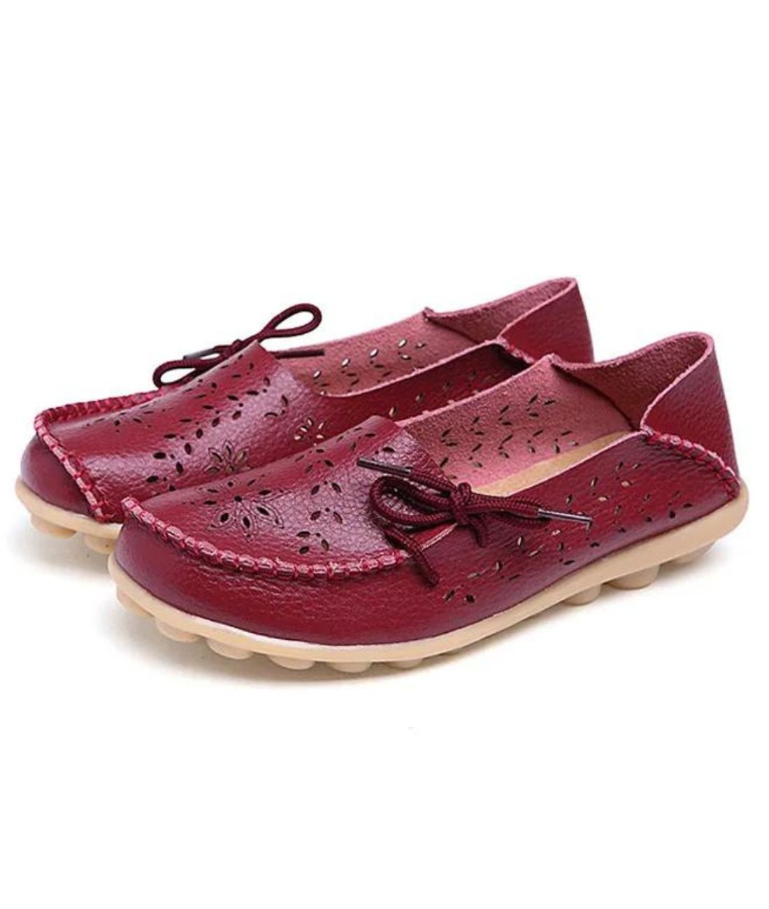Mocassin Ajouré en Effet cuir Rouge Bordeaux – Femme