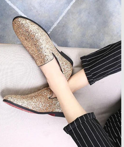 Mocassins Pointus Dorés Pour Hommes