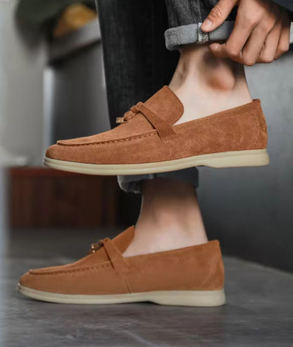 Mocassins À Glands En Suédine Camel Pour Homme