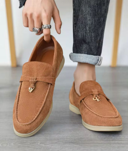 Mocassins À Glands En Suédine Camel Pour Homme