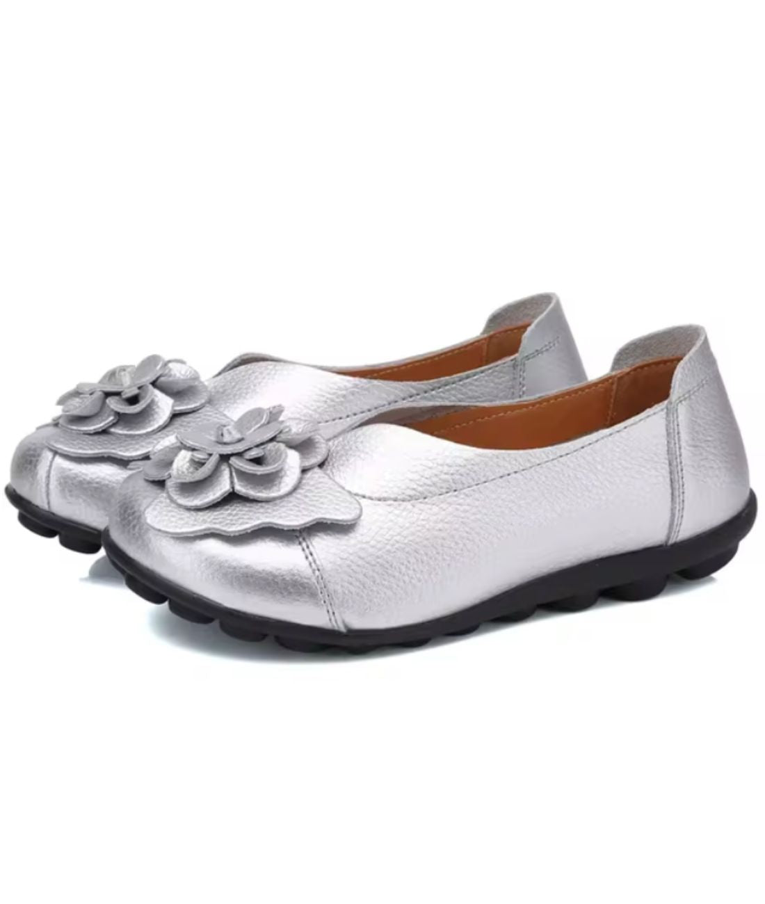 Mocassin Souple en Cuir Gris Argenté – Femme