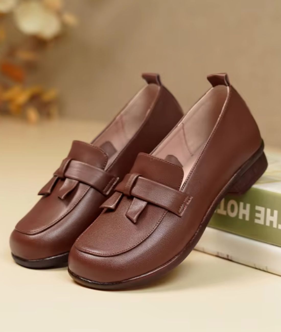 Mocassin Rétro en Cuir Souple Noir Profond – Femme