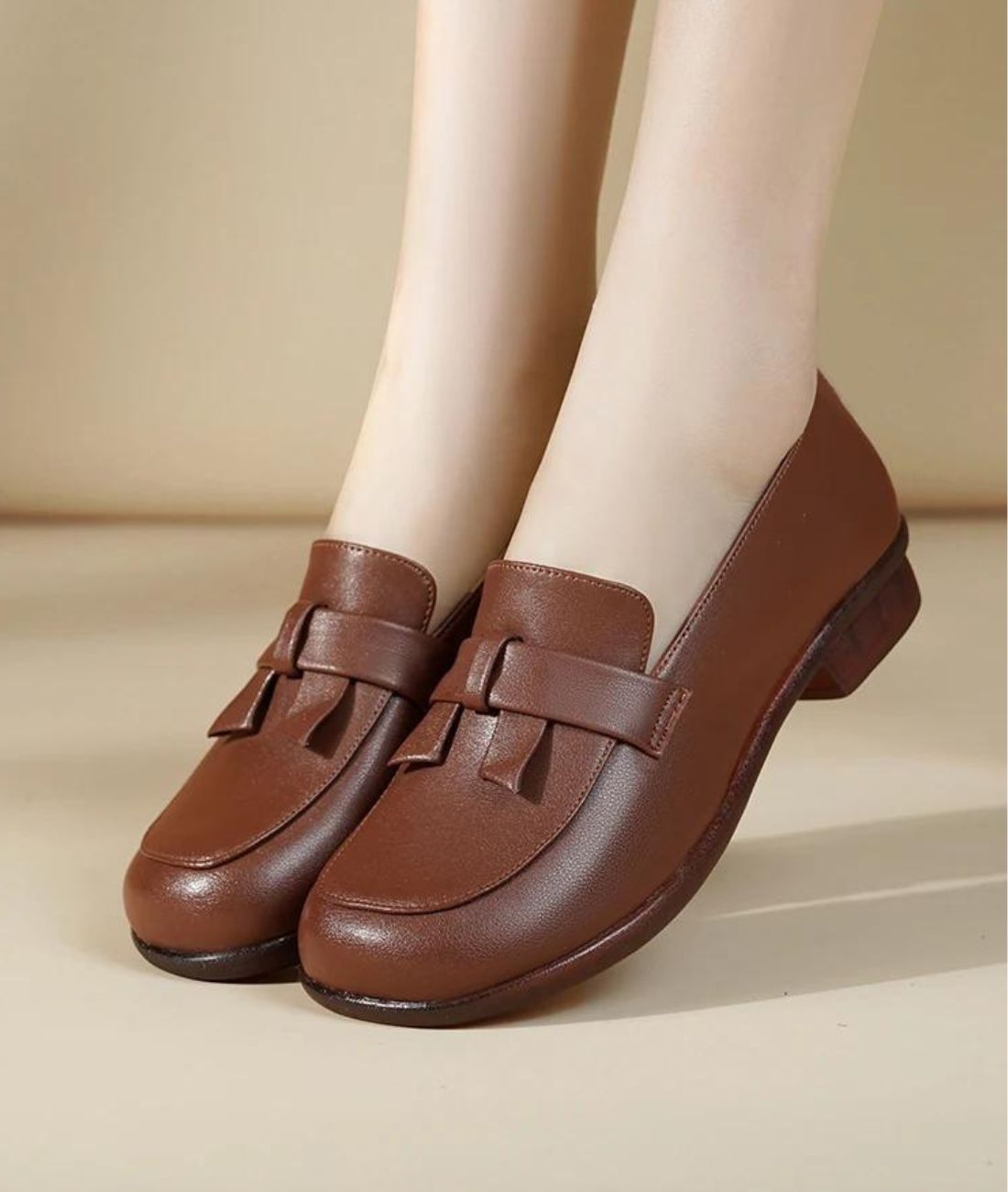 Mocassin Rétro en Cuir Souple Noir Profond – Femme