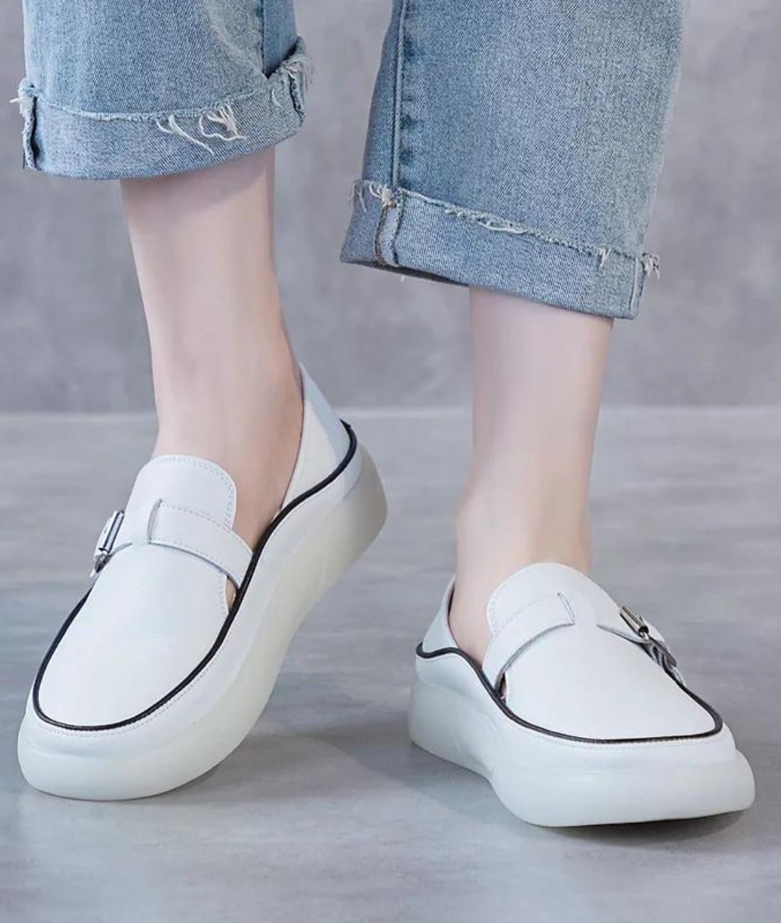 Mocassins À Semelle Épaisse en Effet cuir Pour Femme