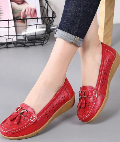 Mocassin Souple en Cuir Rouge Carmin – Femme