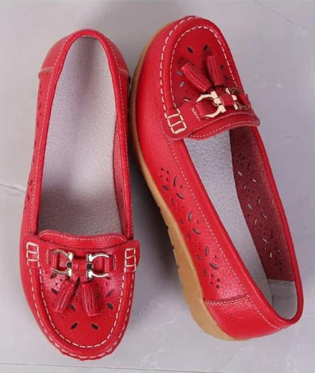 Mocassin Souple en Cuir Rouge Carmin – Femme
