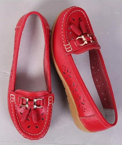 Mocassin Souple en Cuir Rouge Carmin – Femme