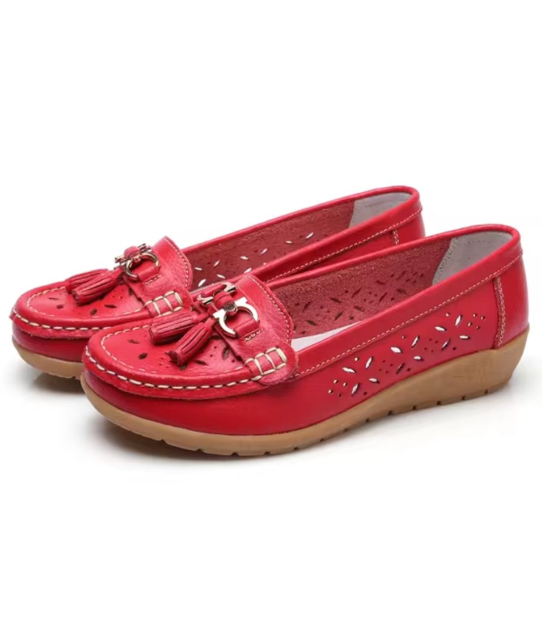 Mocassin Souple en Cuir Rouge Carmin – Femme
